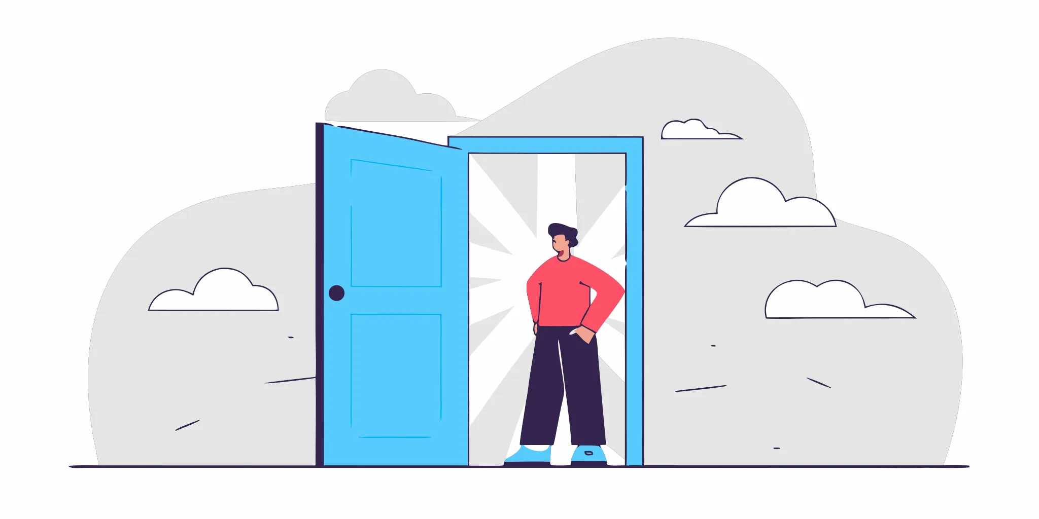 Person stepping through an open door, taking the first step to dispute a debt.