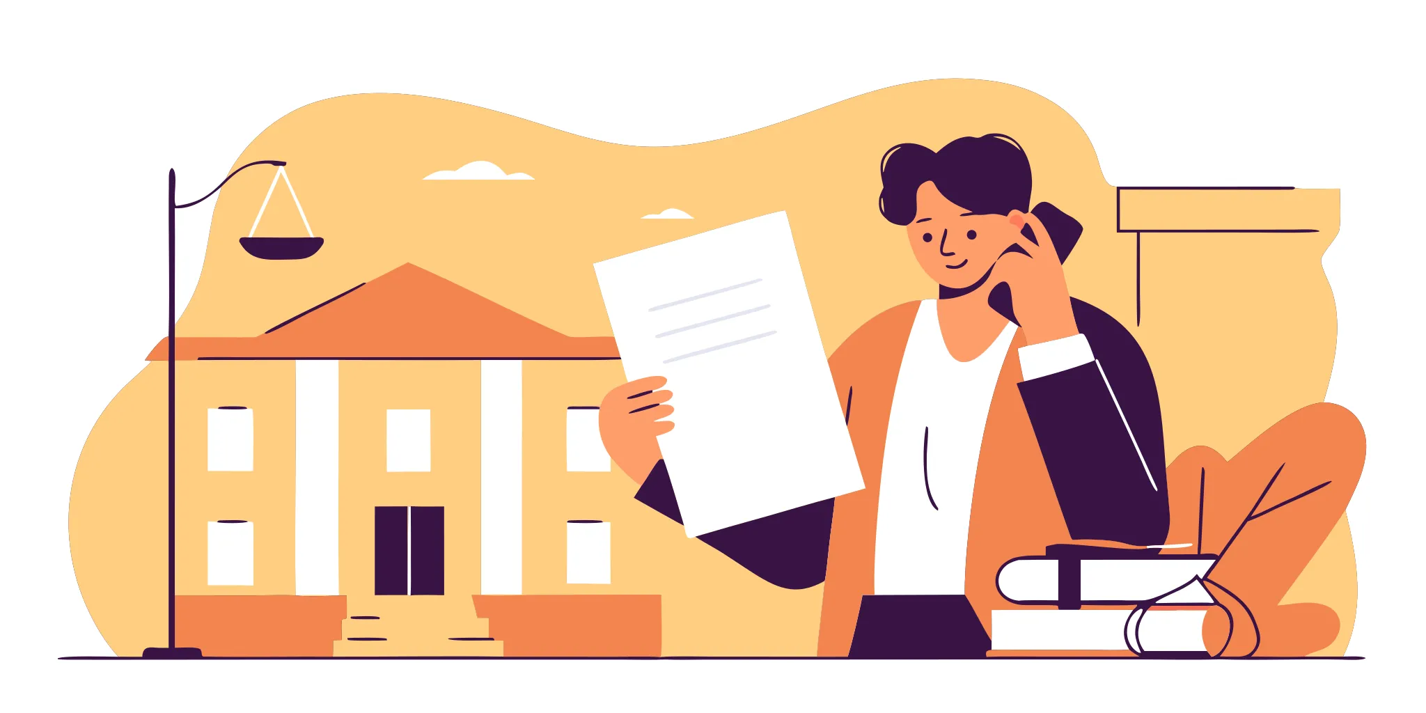 A person stands outside a courthouse reviewing a debt collection lawsuit.