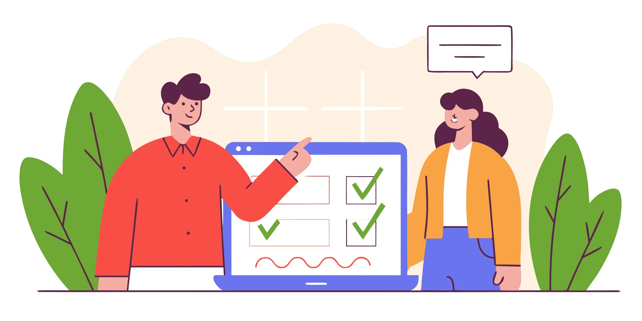 Two people reviewing a checklist on a laptop for how to dispute a collection debt.