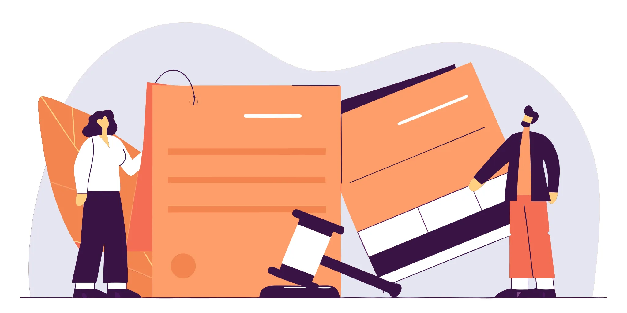 A judge's gavel next to a large credit card and people facing a debt lawsuit in Texas.
