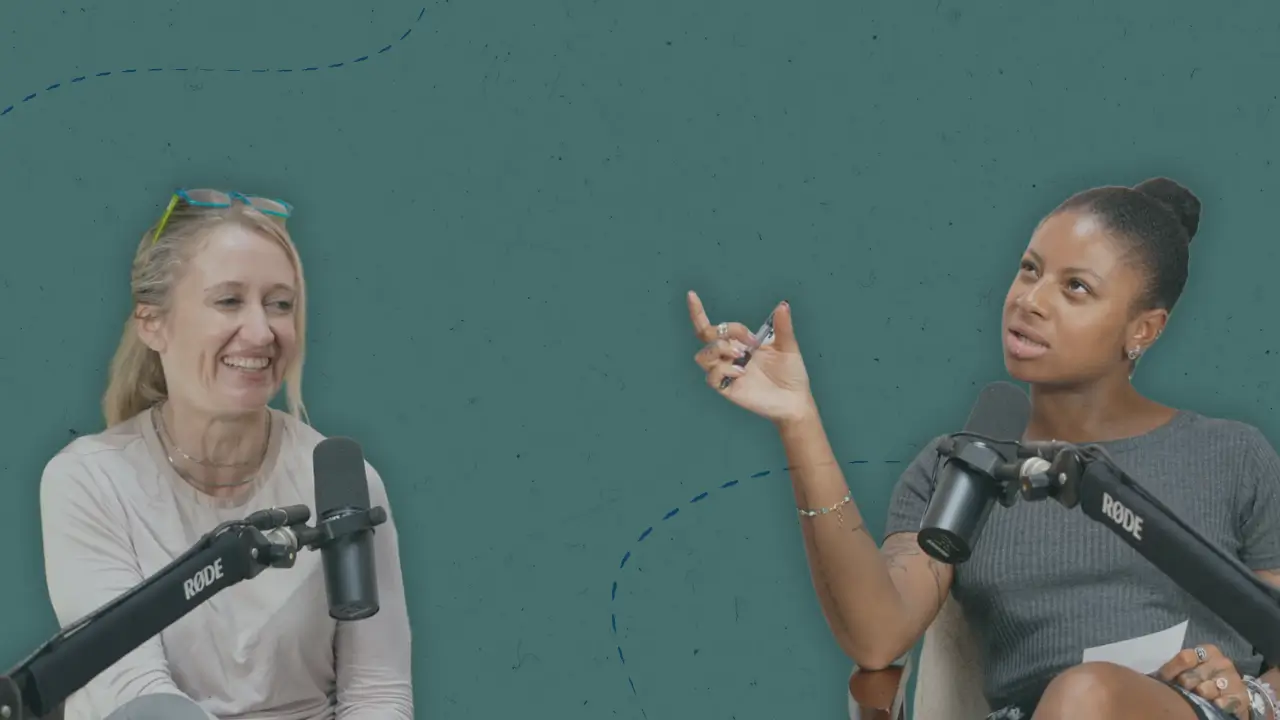 Authors Alice Kuipers and Ella McLeod, both writing coaches at The Novelry, discuss writing YA books while sitting in front of podcast microphones.