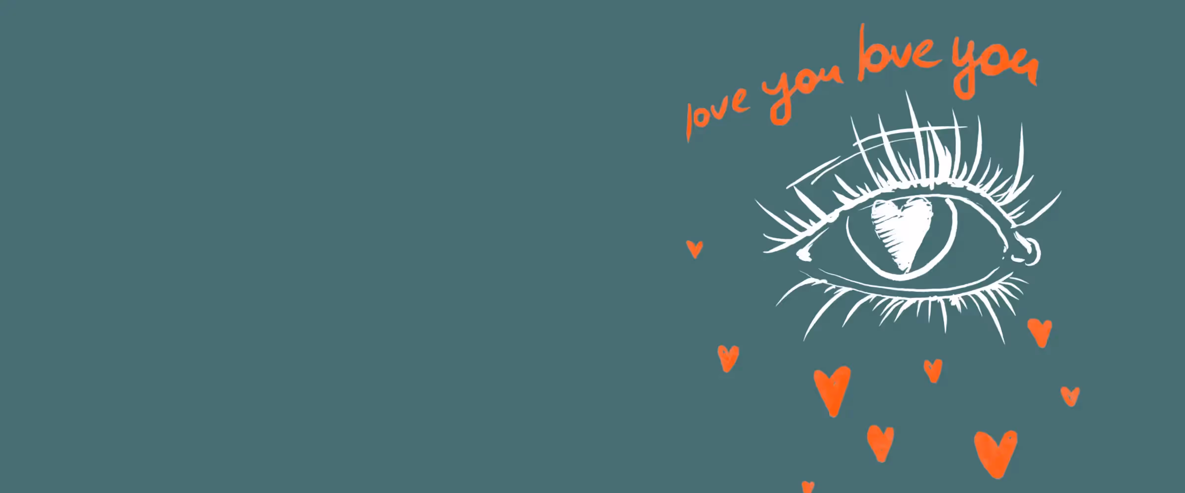 An illustrated eye weeping heart-shaped tears.