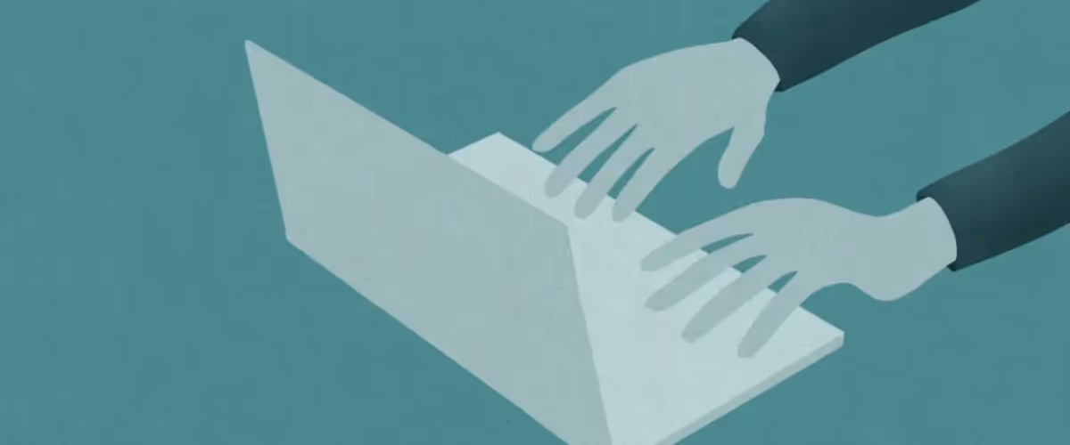 Illustration of hands typing on a laptop.