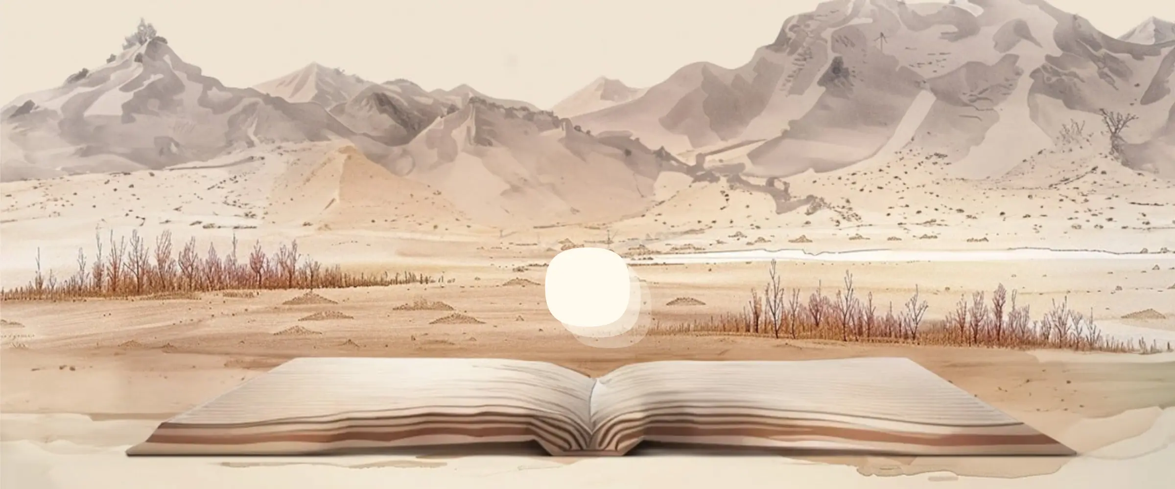 Illustration graphic of a period punctuation mark, or full stop, hovering above the pages of an open book.