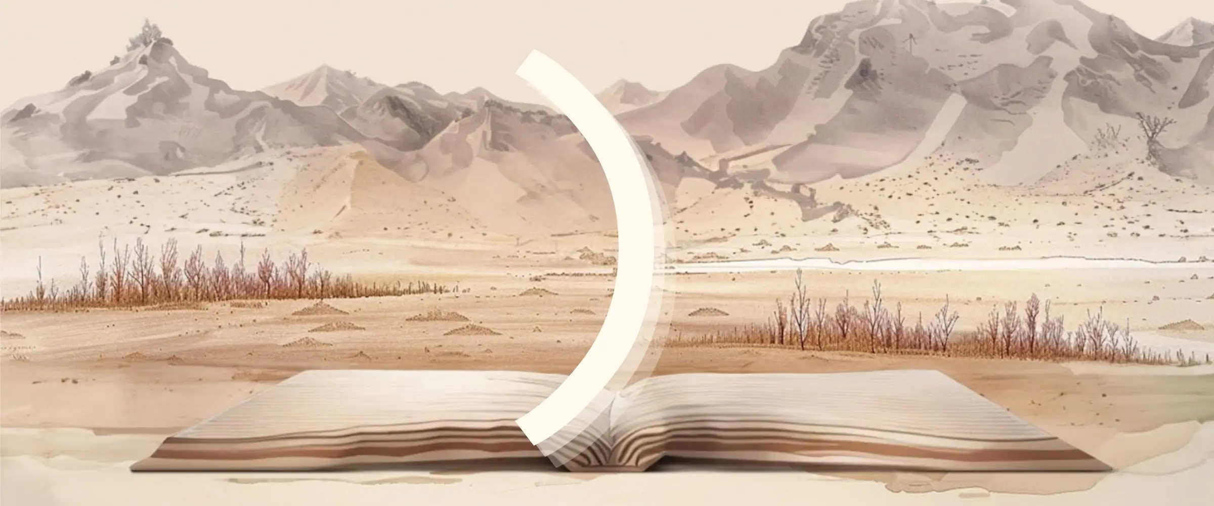 Illustration graphic of a parenthesis punctuation mark, or bracket, hovering above the pages of an open book.