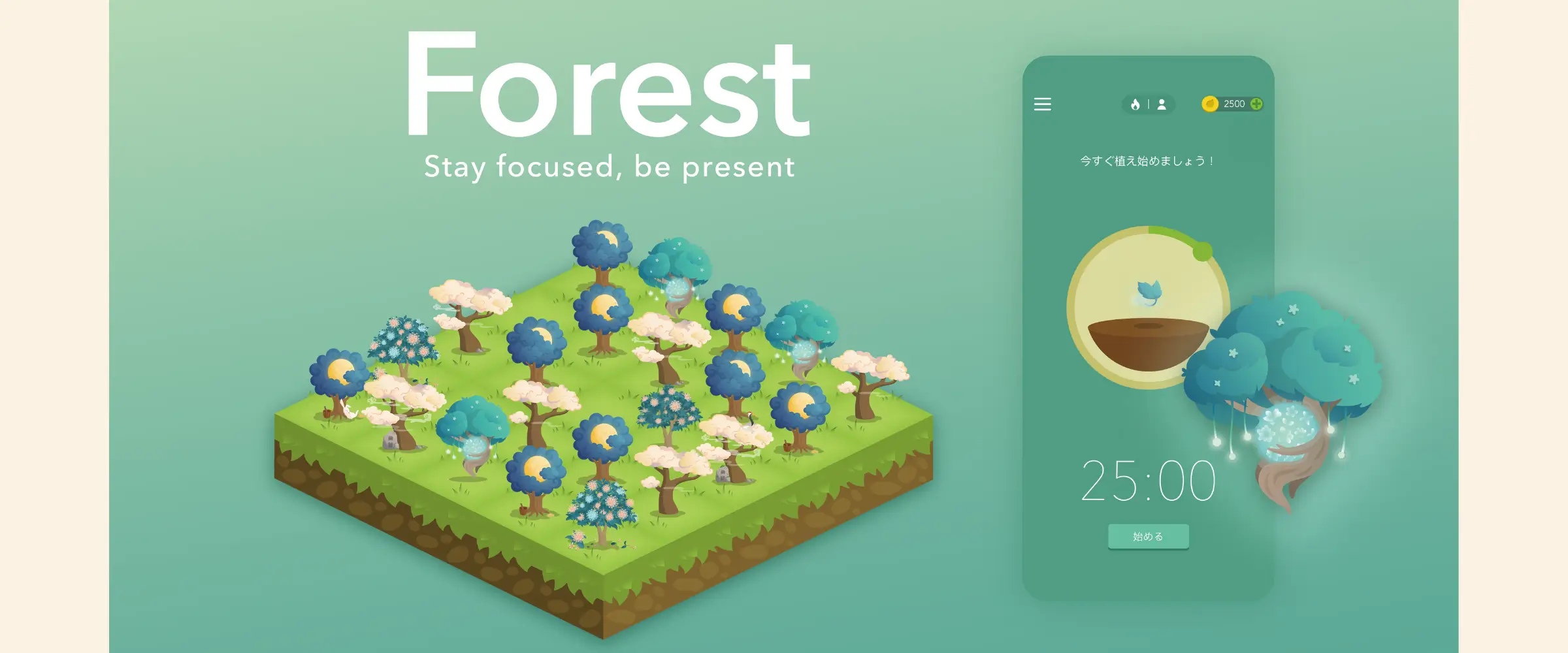 The Forest app, a tree-planting game to help writers focus.