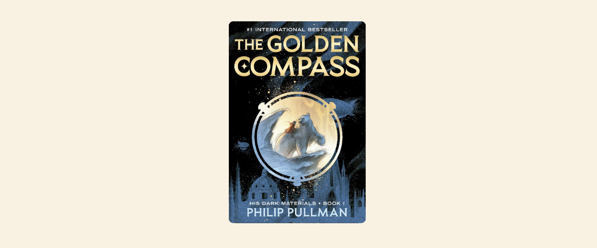 A cover of The Golden Compass by Philip Pullman.