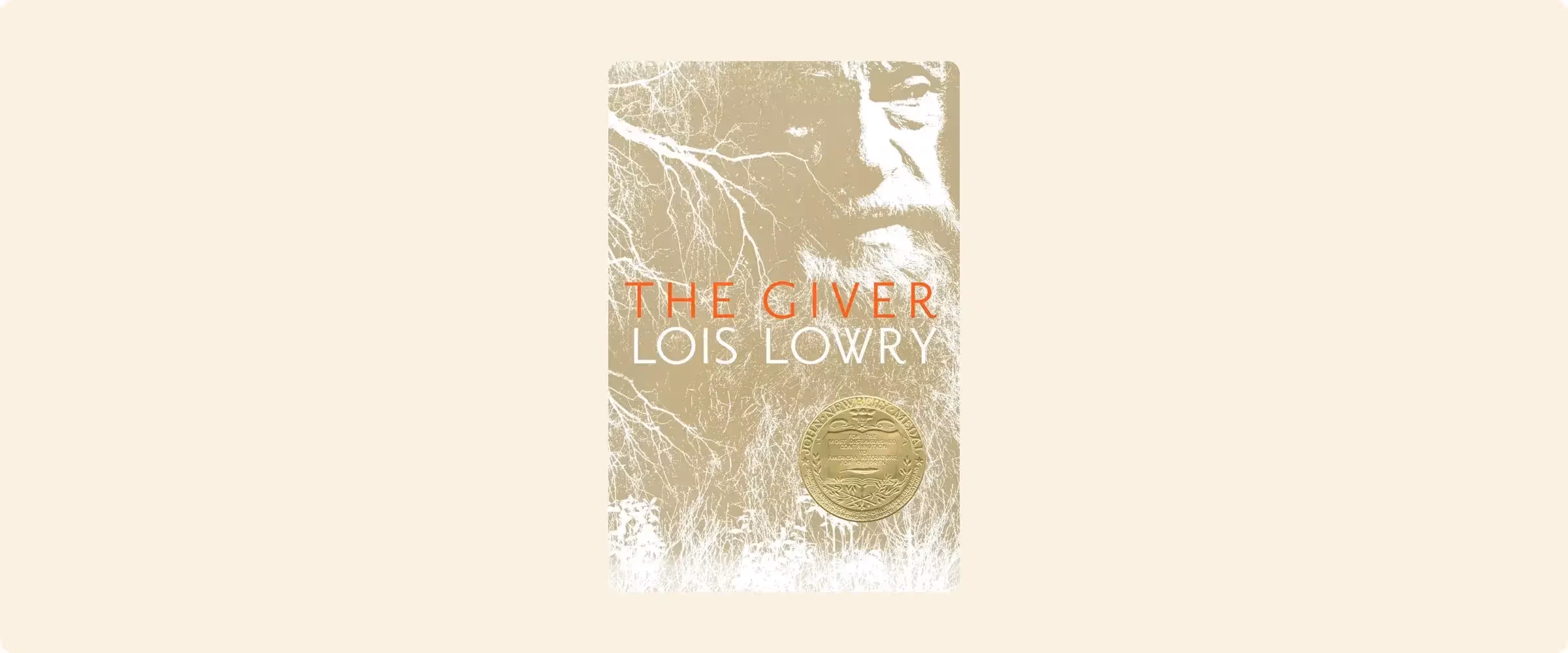 A gold book cover of The Giver by Lois Lowry.
