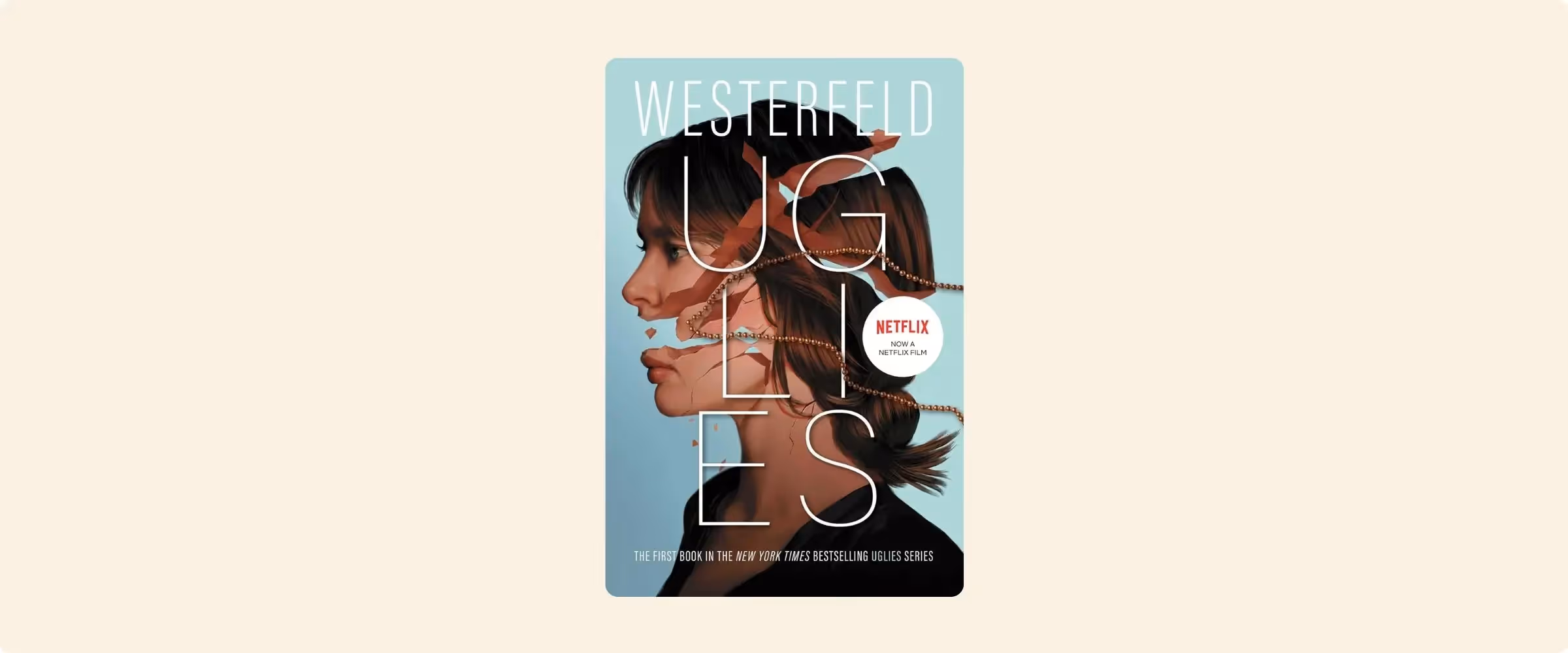 A book cover for Uglies, showing a woman with a deconstructed head.
