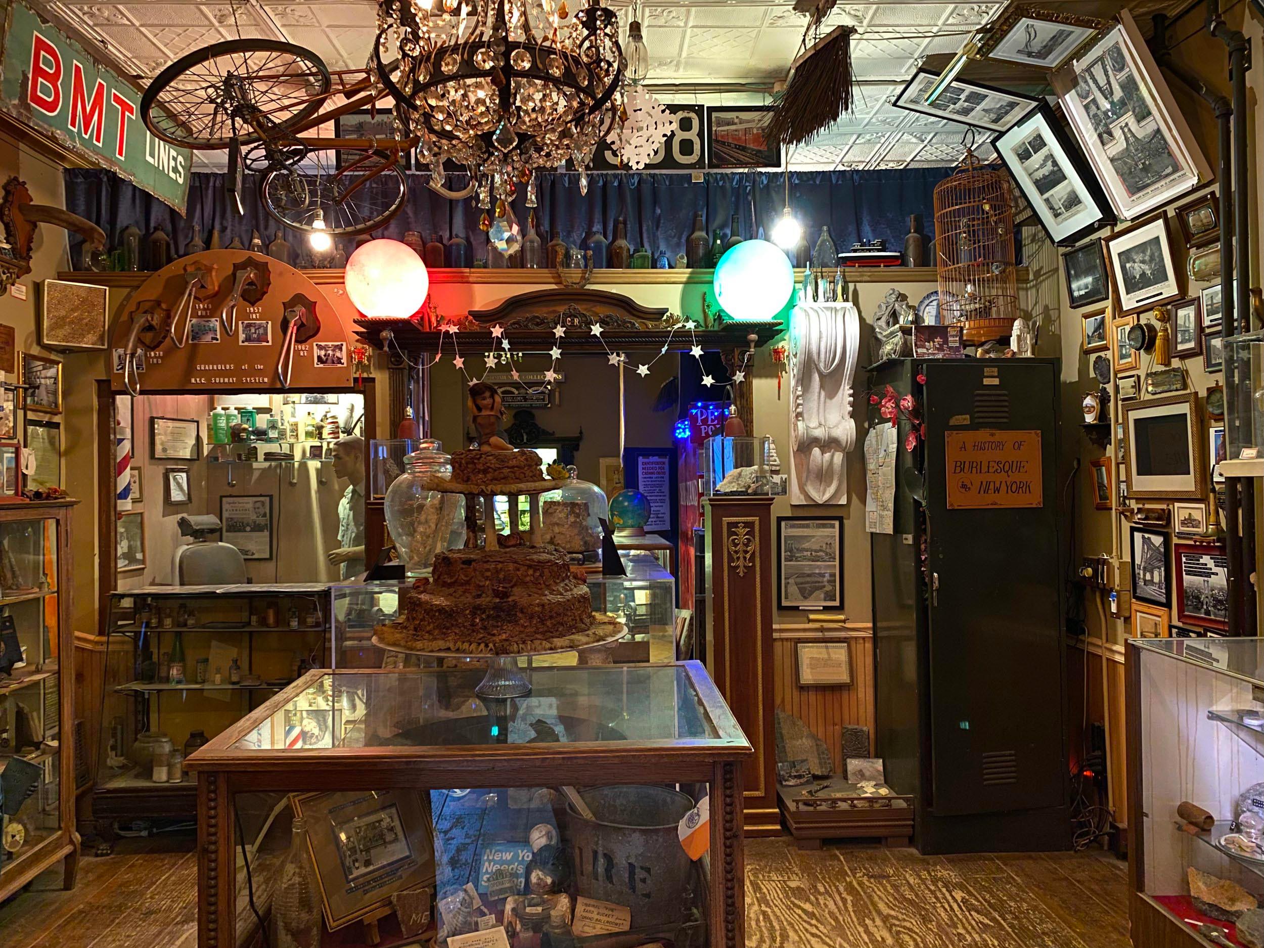 The interior of the City Reliquary teems with photos and antiques showcasing the rich history of New York City.