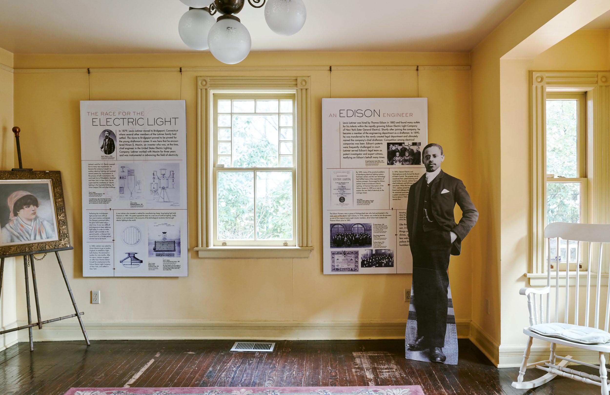 An exhibit provides information about the invention of electric light.