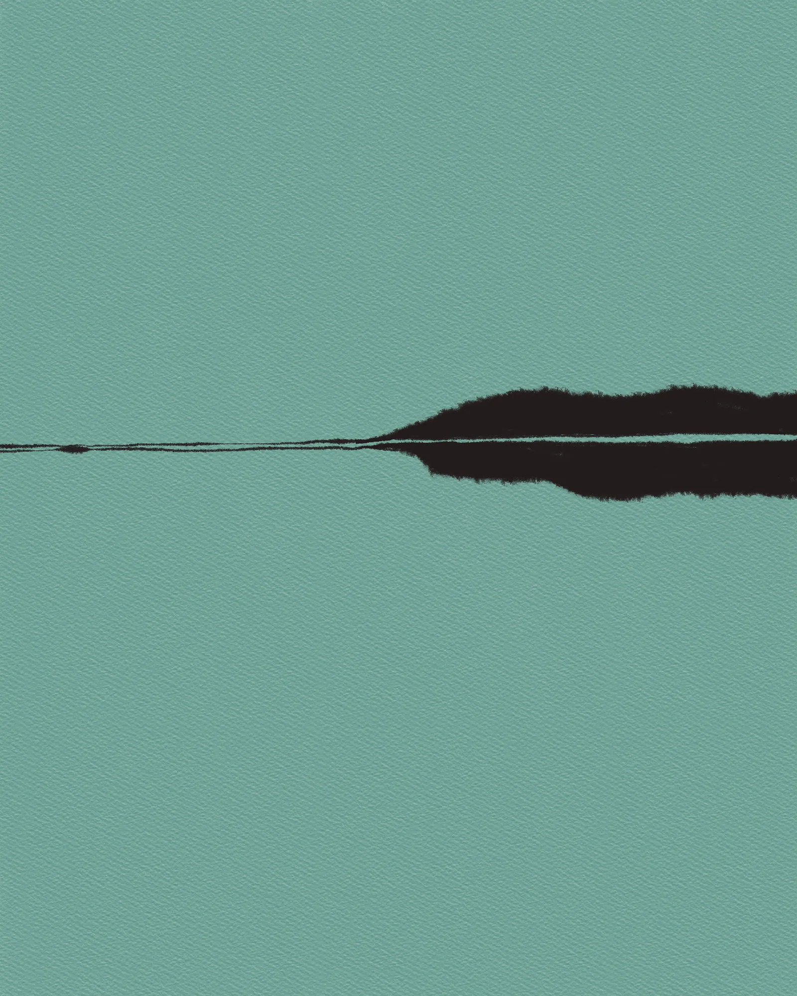 Abstract illustration of a thin dark horizon line stretching across a sea green paper textured background.