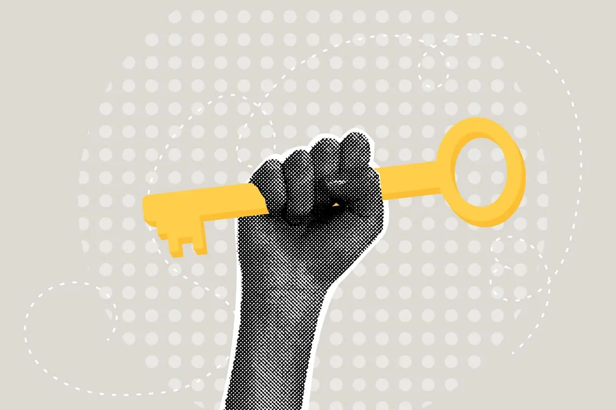 Modern halftone collage. Success concept, key to success, business plan.