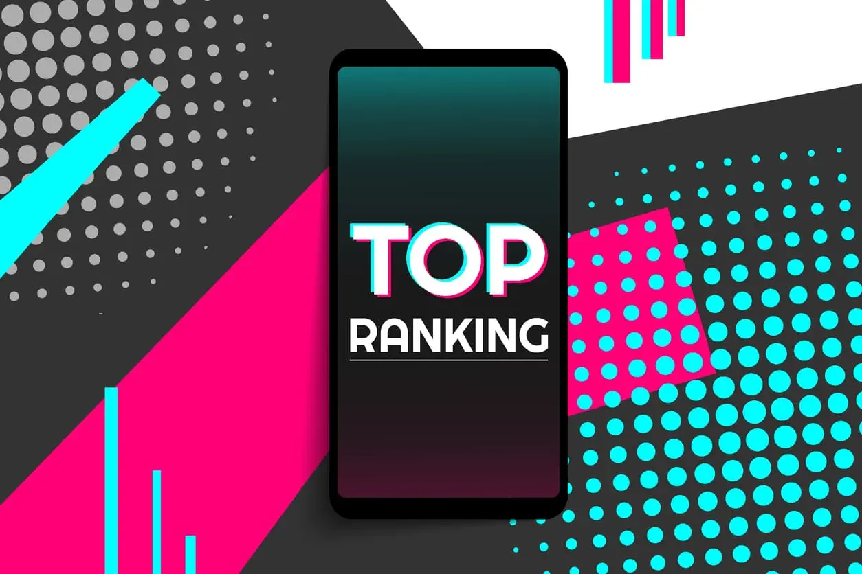 Top ranking: un'iscrizione sullo schermo di uno smartphone nello stile del social network TikTok