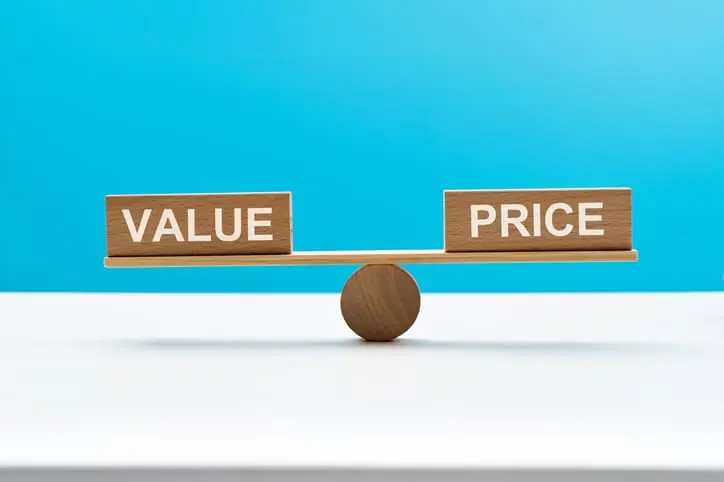 Wooden swing with word price and value