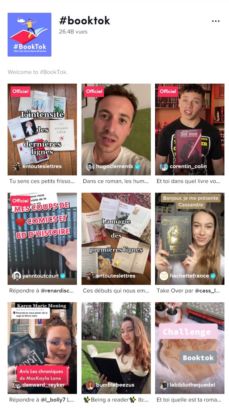 captura de pantalla de la página #booktok en TikTok