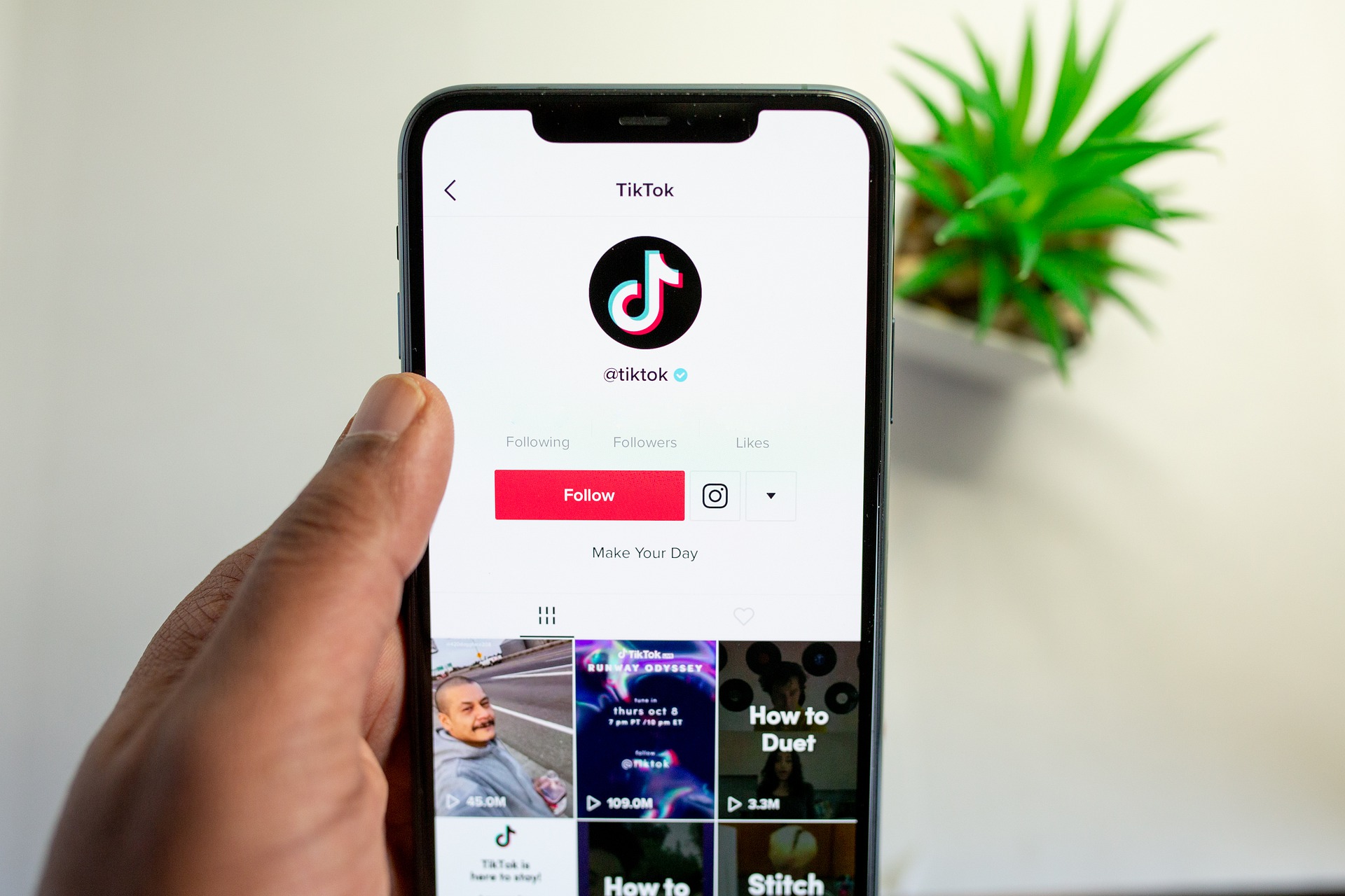 sostener un teléfono con la aplicación TikTok abierta