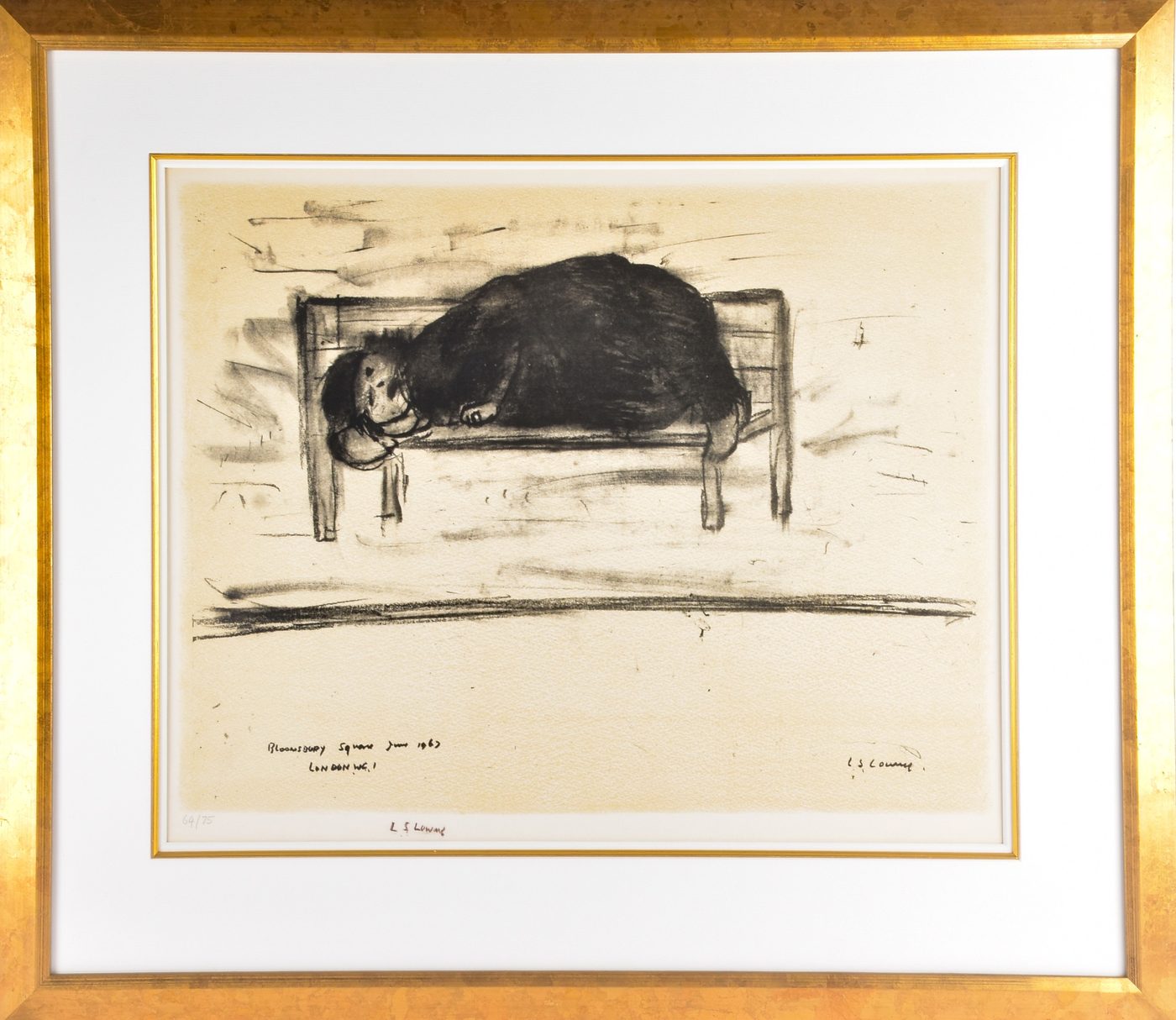 L.S. Lowry, Bloomsbury Square, signed print sold at Aubreys