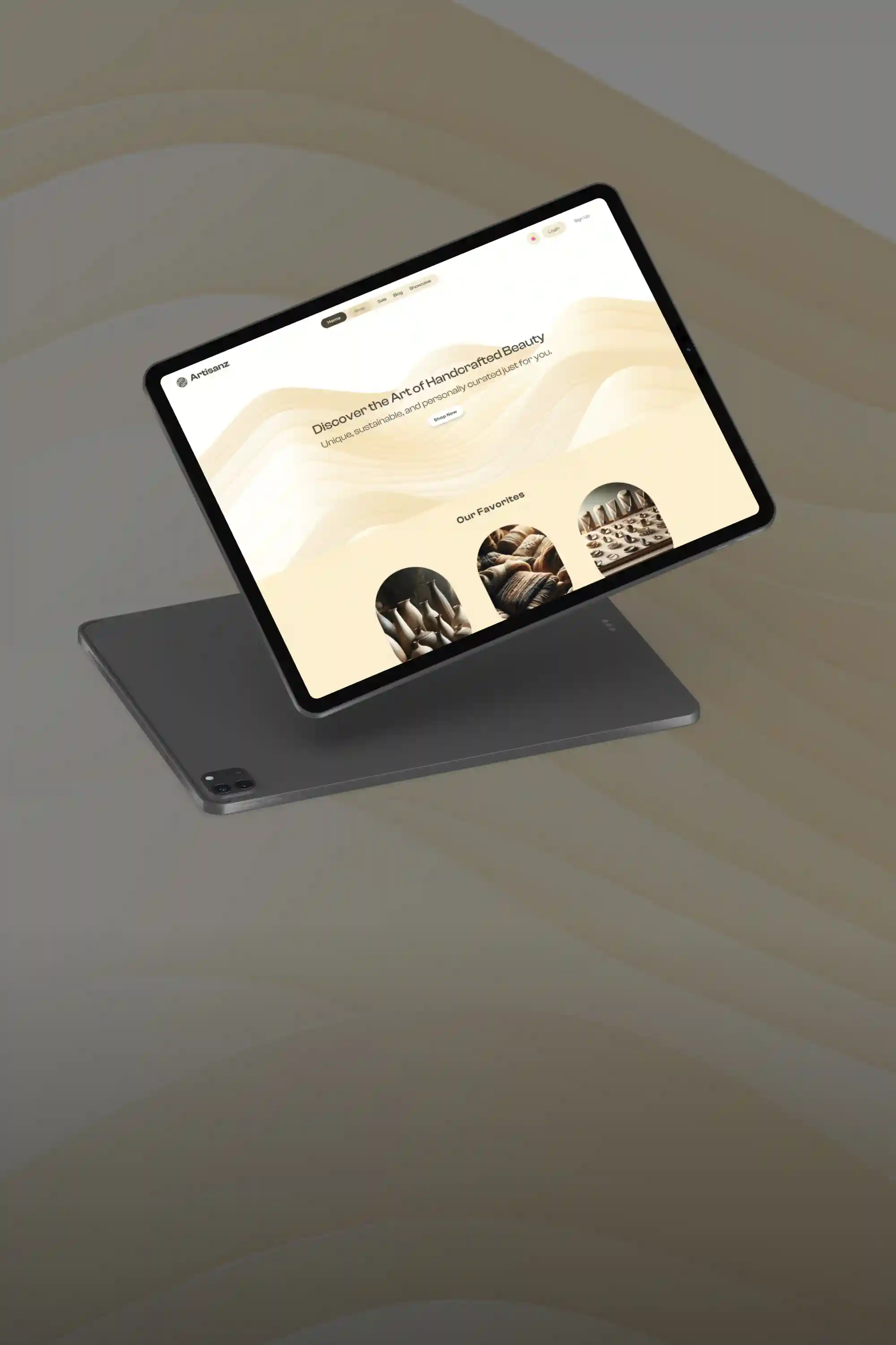 tablet Mockup of artisanz website in use.