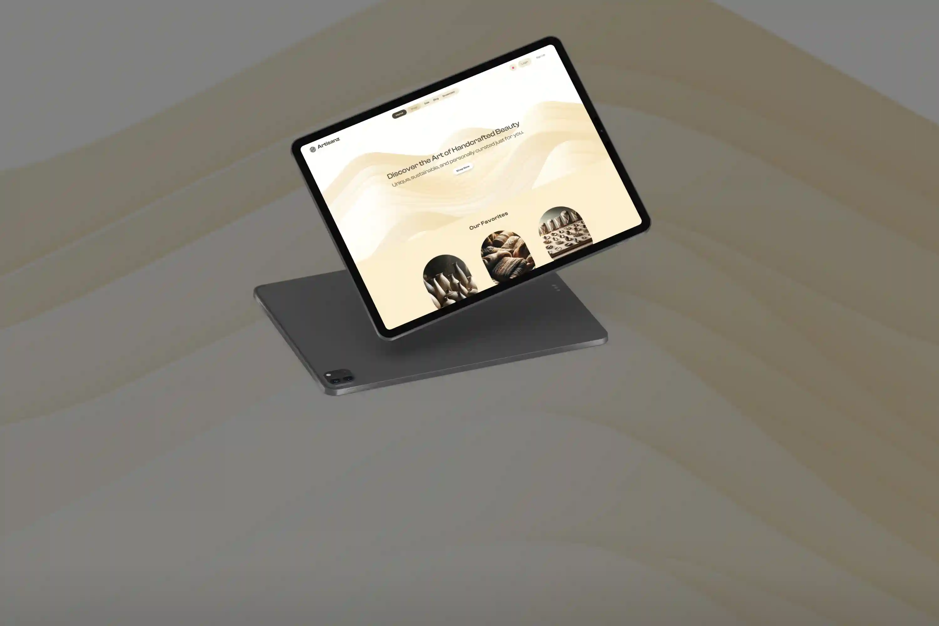 tablet Mockup of artisanz website in use.