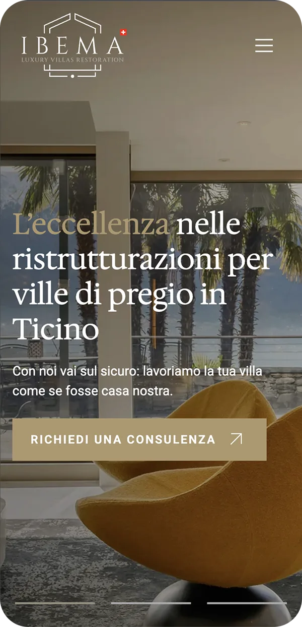 A mobile mockup of the Hero section of the luxury villa renovation website's Homepage