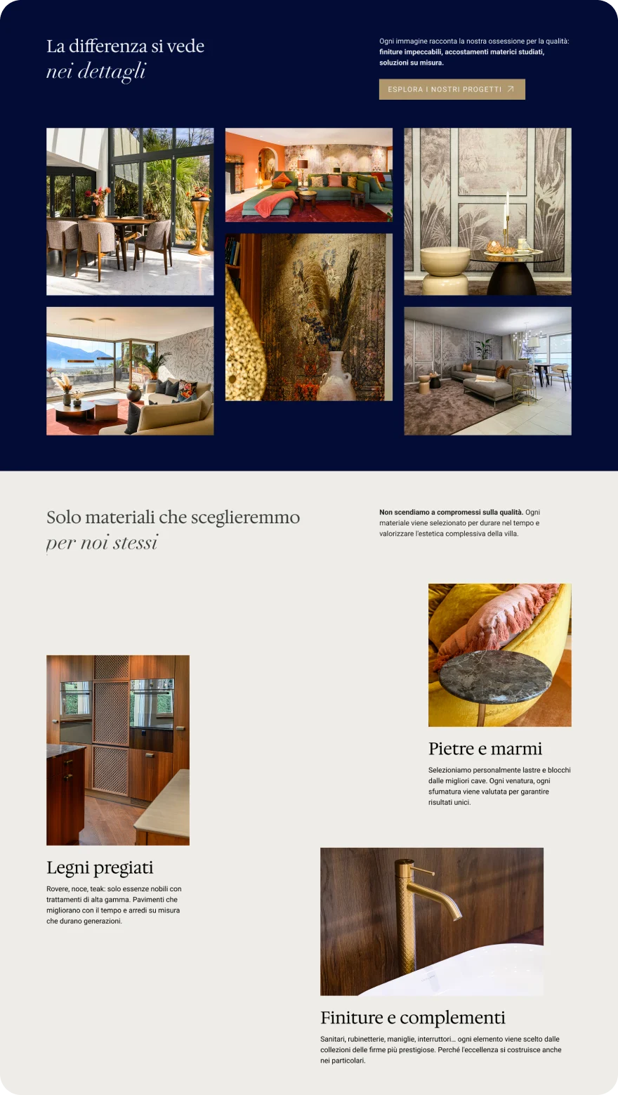 A mockup of the details sections of the luxury villa renovation website