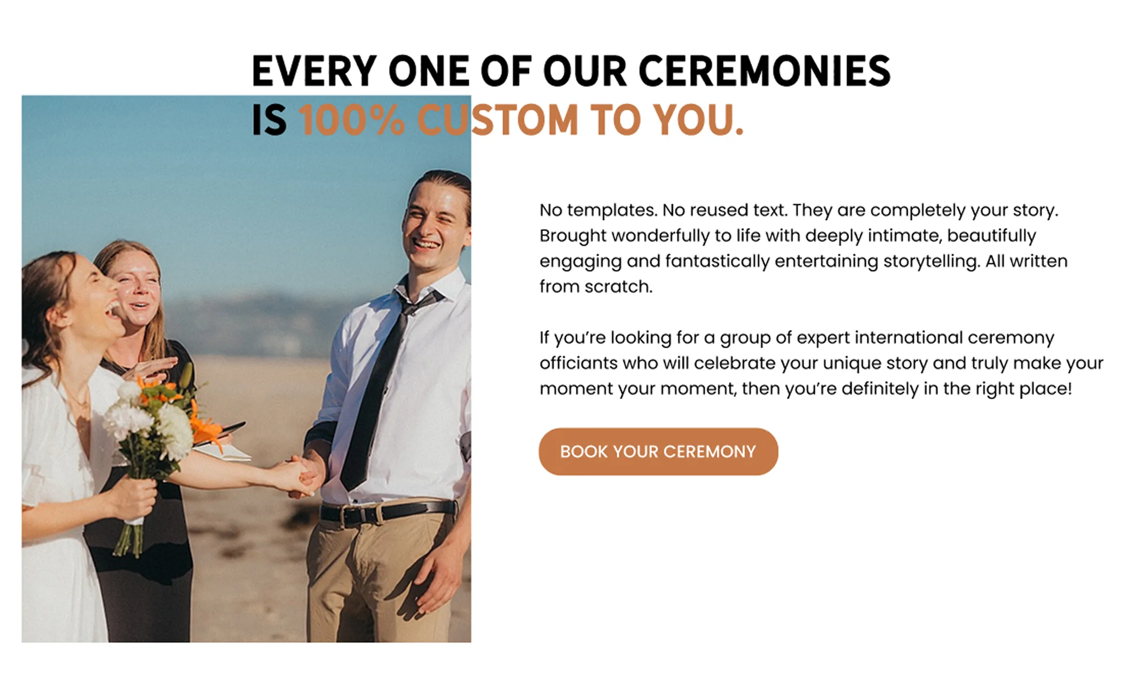 A mockup of LizRae & Co, wedding officiant, website's Intro section