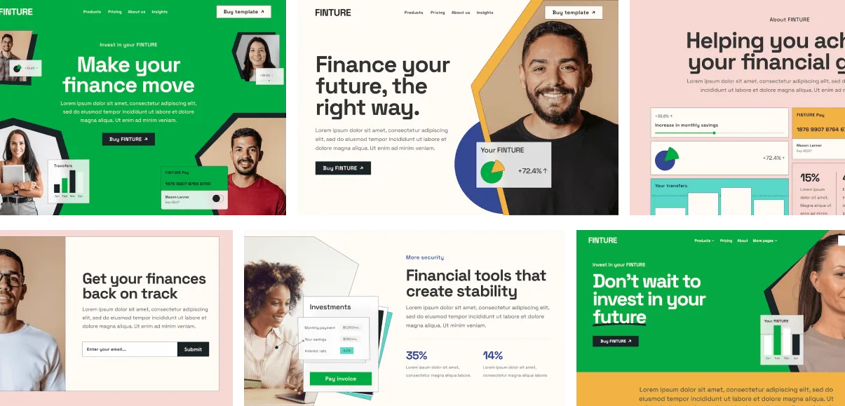 An image collage of the Finture Webflow Template. 