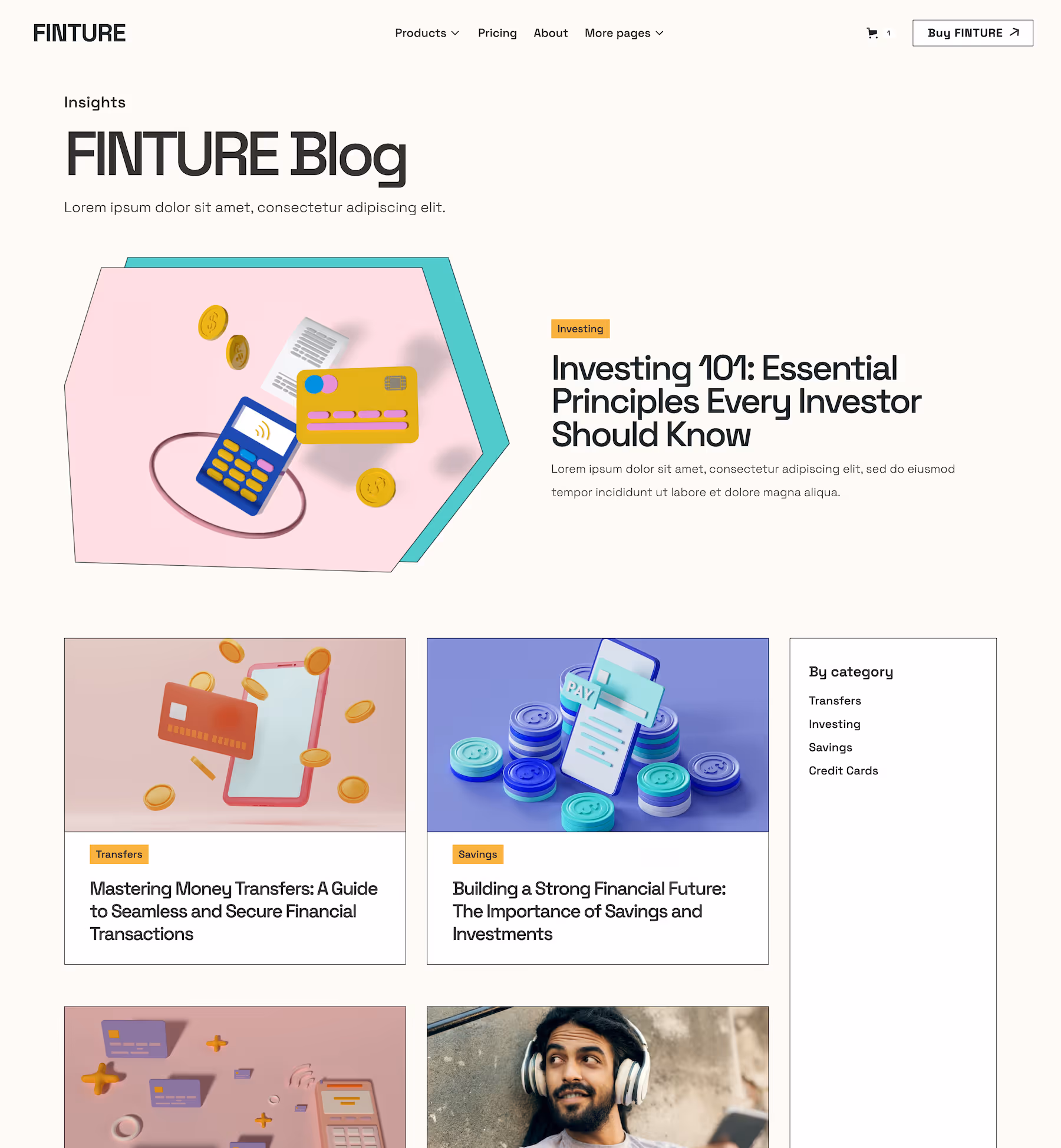 A webpage from the Finture Webflow template.