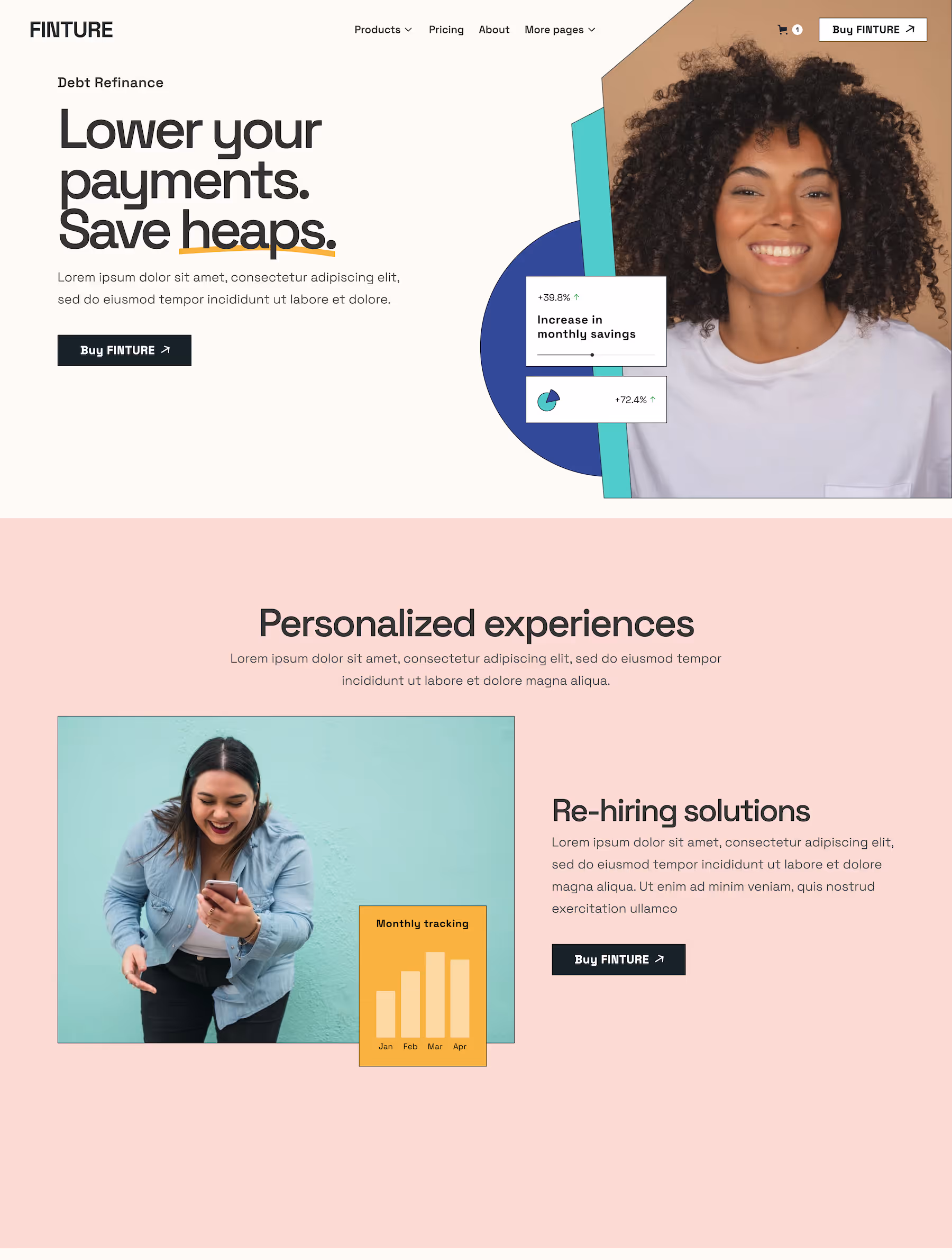 A webpage from the Finture Webflow template.