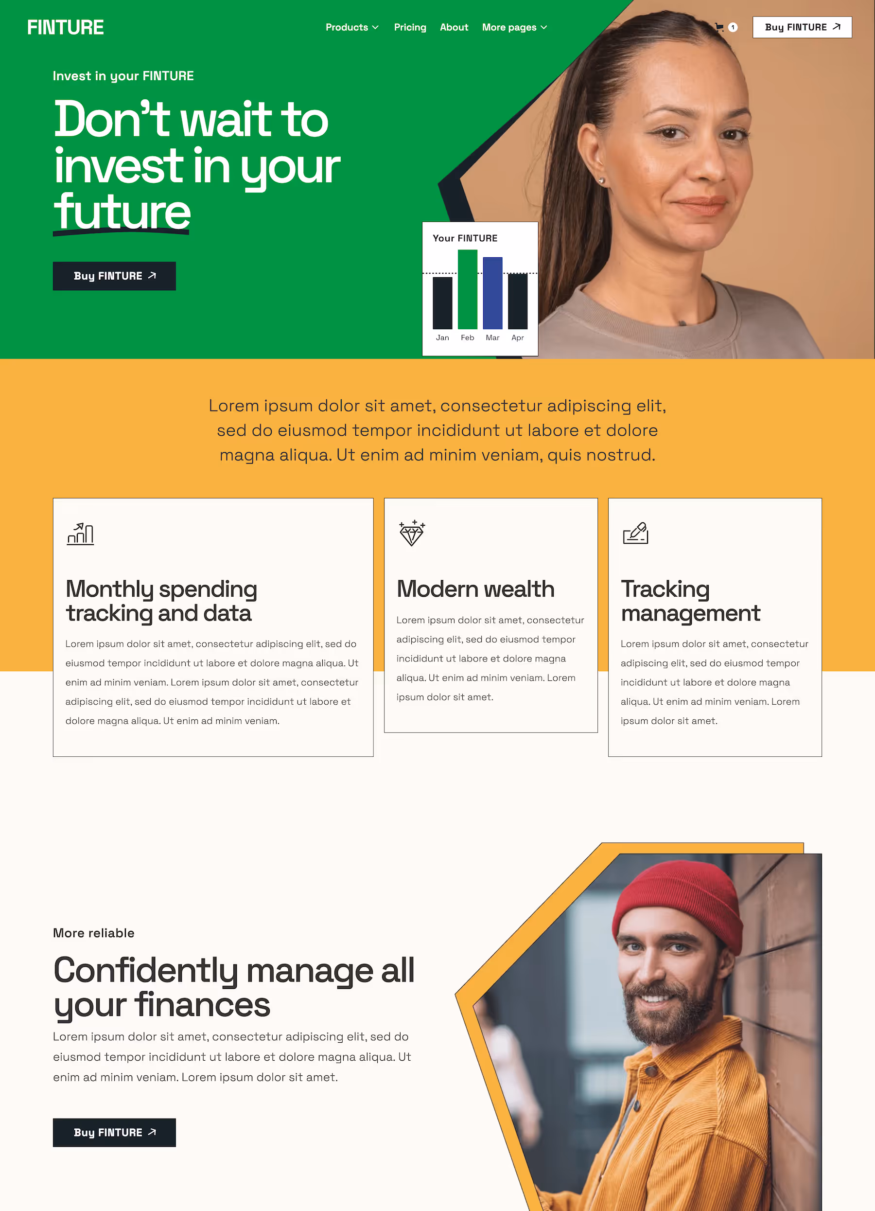 A webpage from the Finture Webflow template.