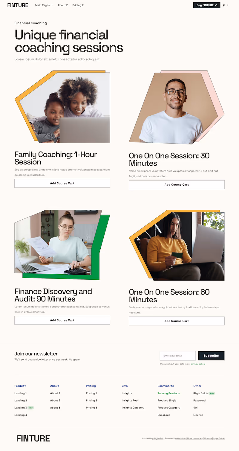 An image of Finture's financial Training Session webpage.