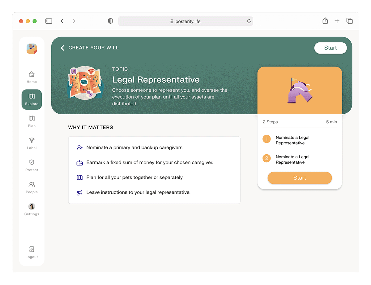 legal representative topic overview screen