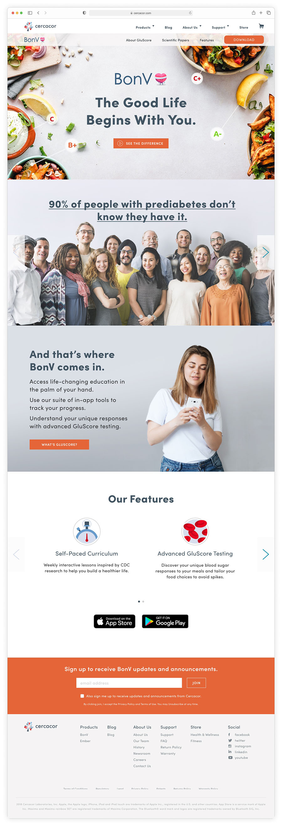 BonV landing screen