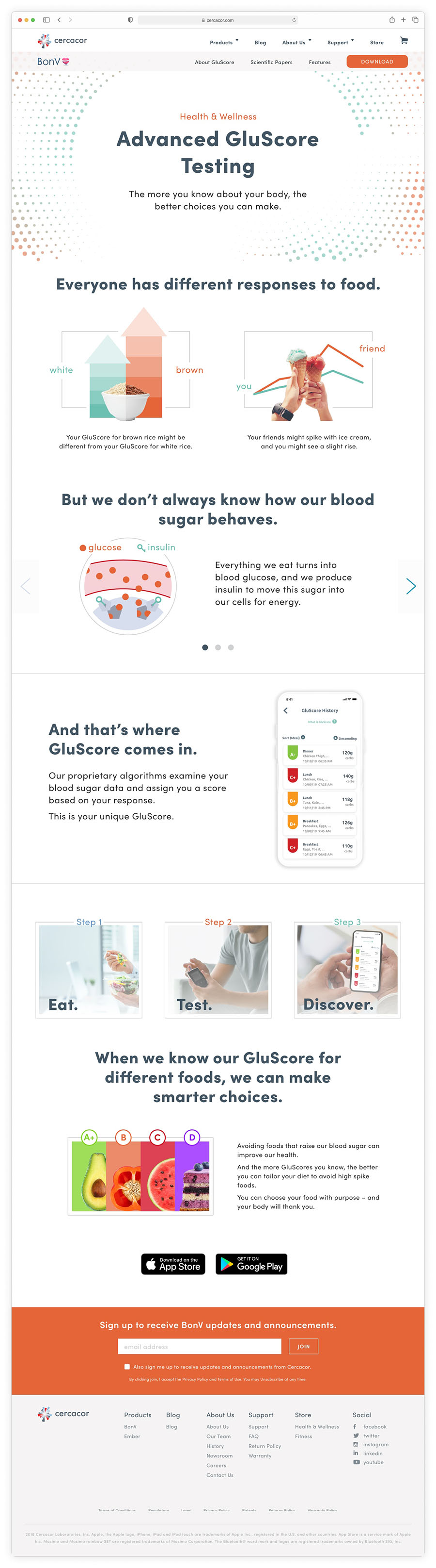 Gluscore testing landing page