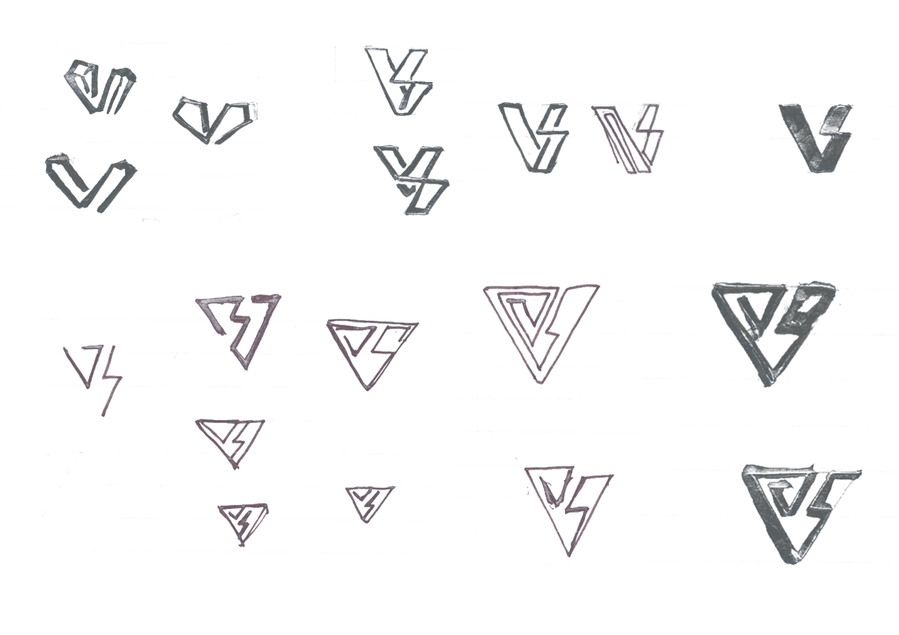 initial thumbnail sketches of VS logo