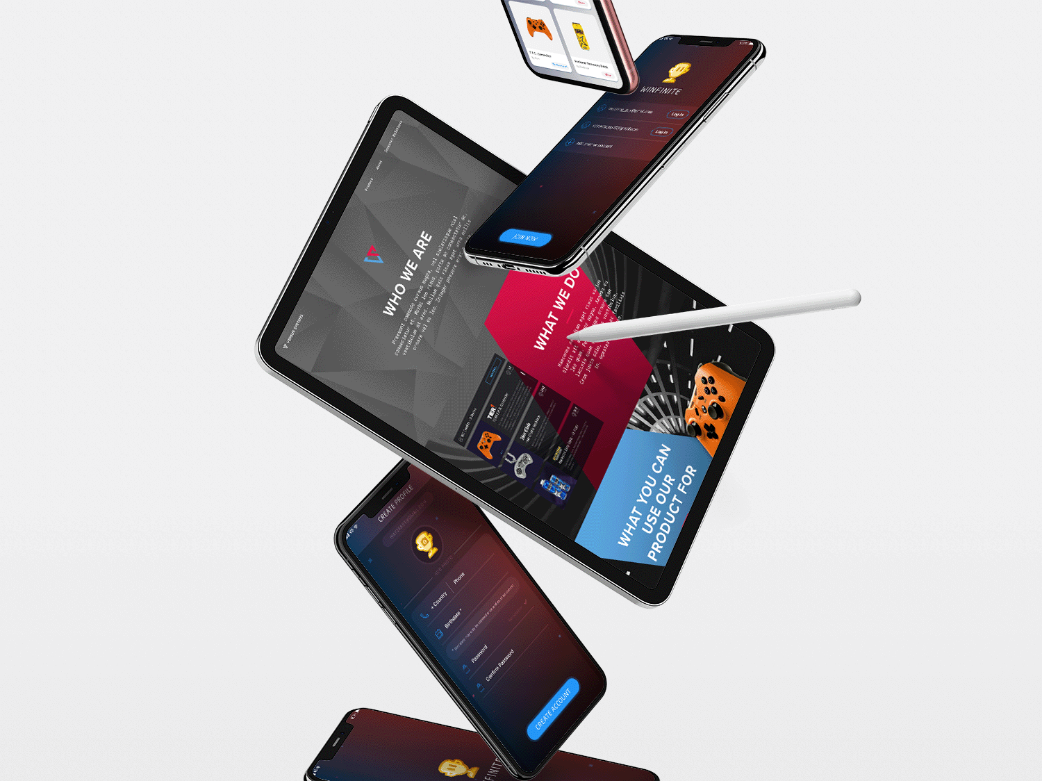 mockup screens of website and app onboarding