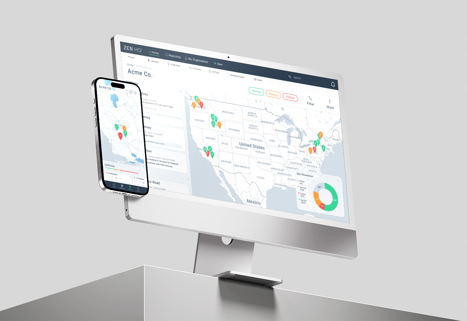 Mockup of mobile app and desktop interface, ZenHQ
