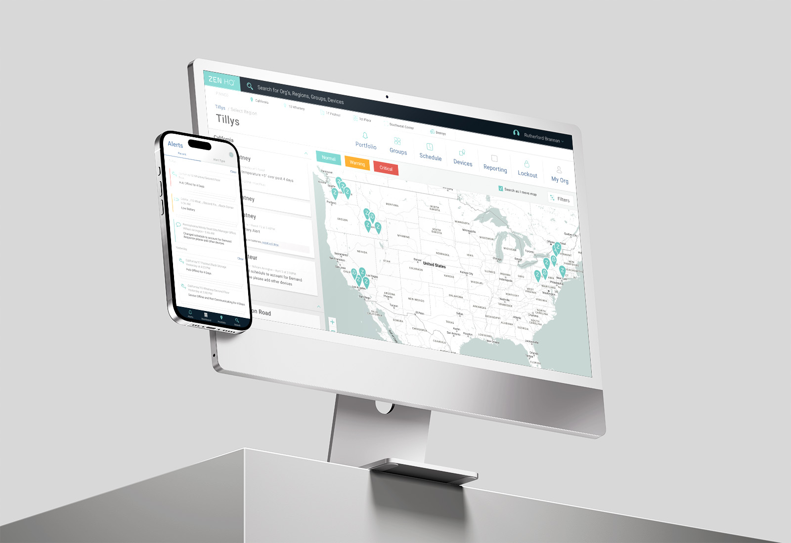 Mockup of mobile app and desktop interface, ZenHQ