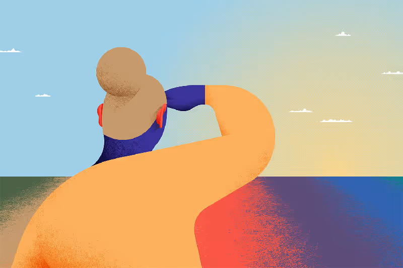 Woman gazing at the horizon, symbolizing planning for the future