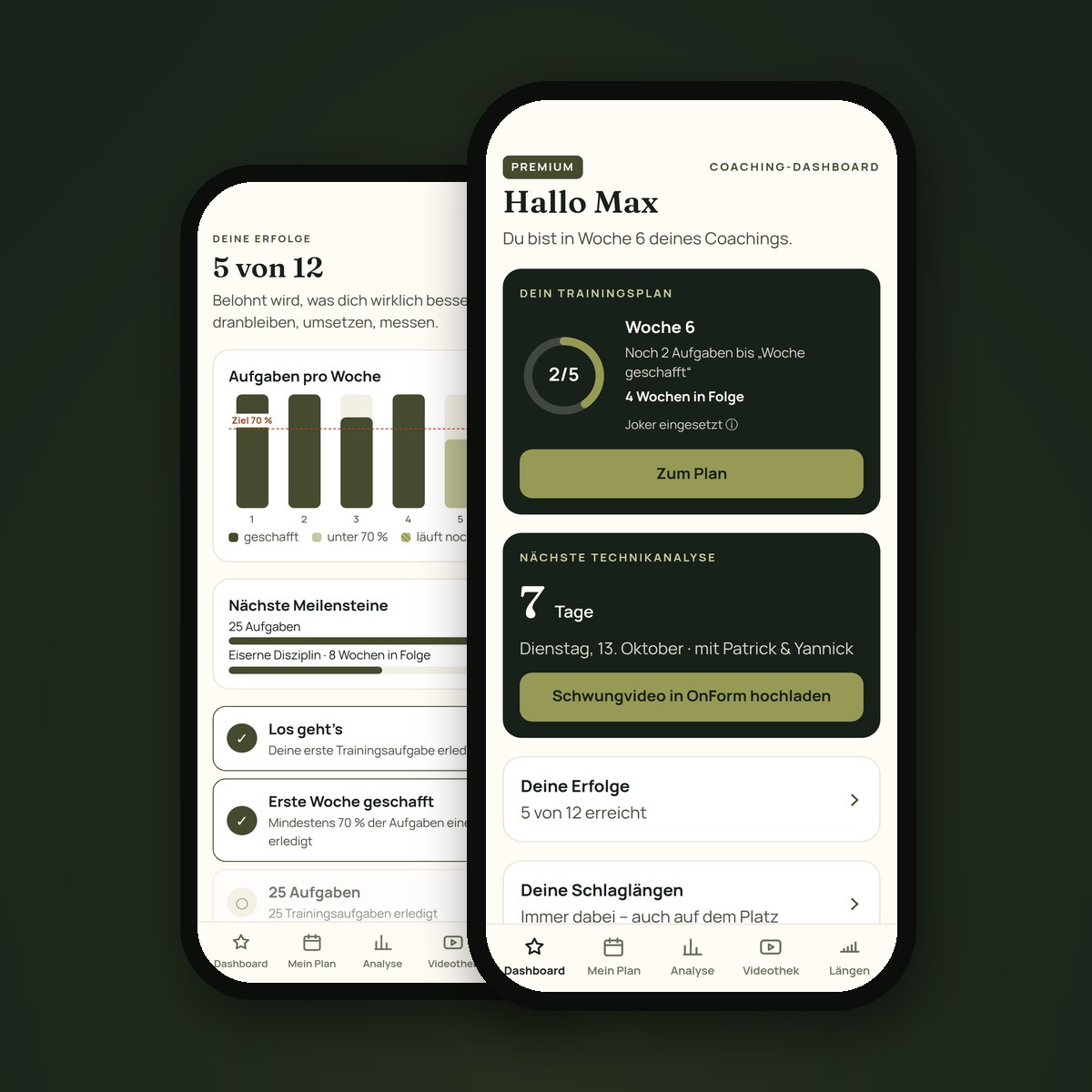 Dein Golf Coach App mit Coaching-Dashboard und Erfolgen