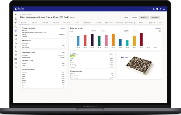 Stock control dashboard in Profit4