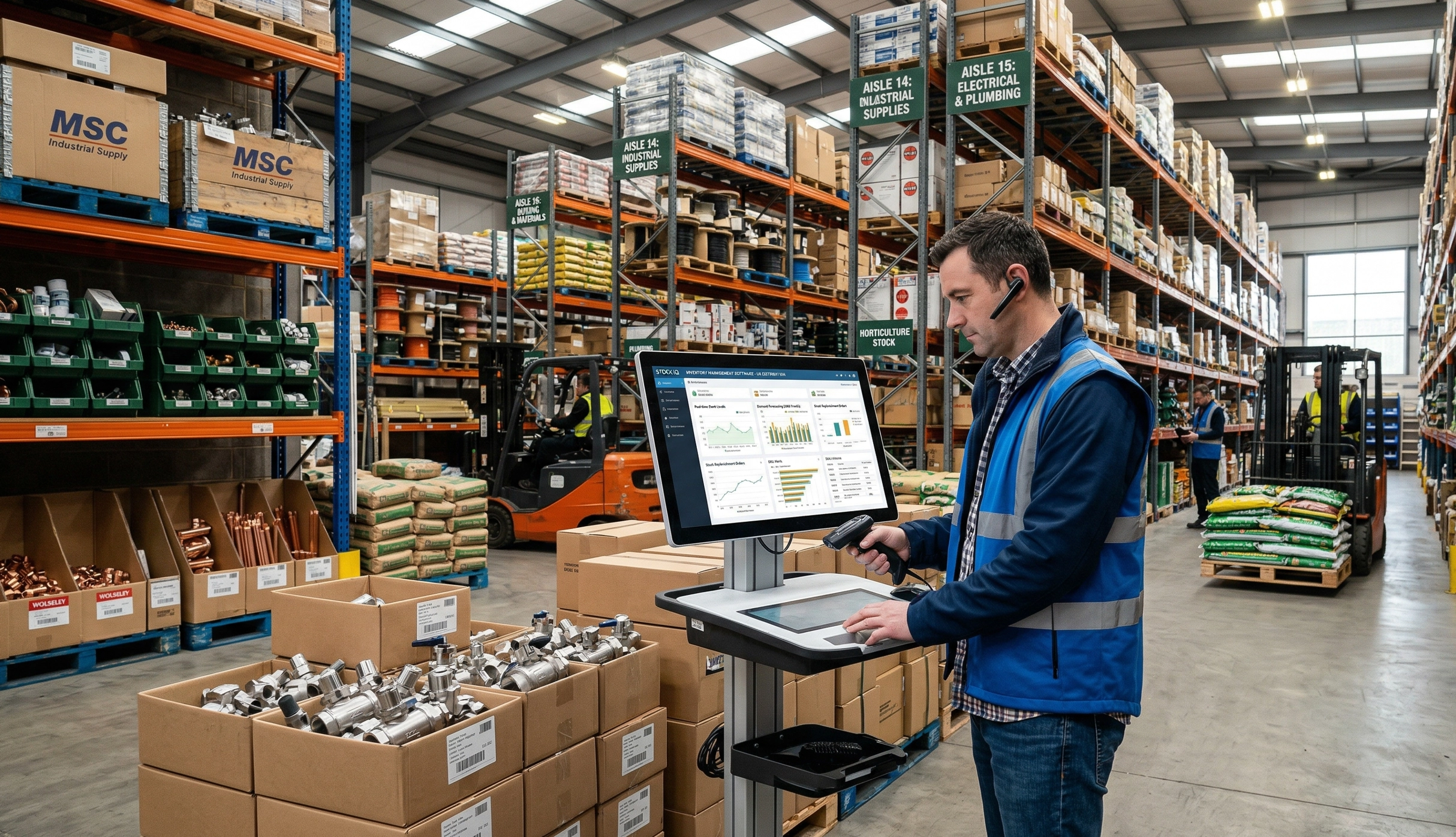 UK warehouse worker using Profit4 software