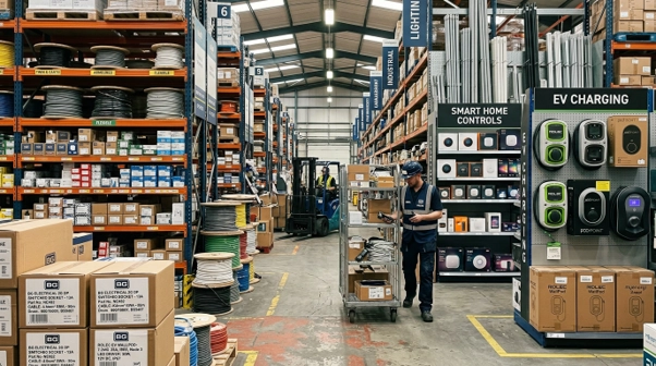 Busy UK electrical trade counter managing inventory