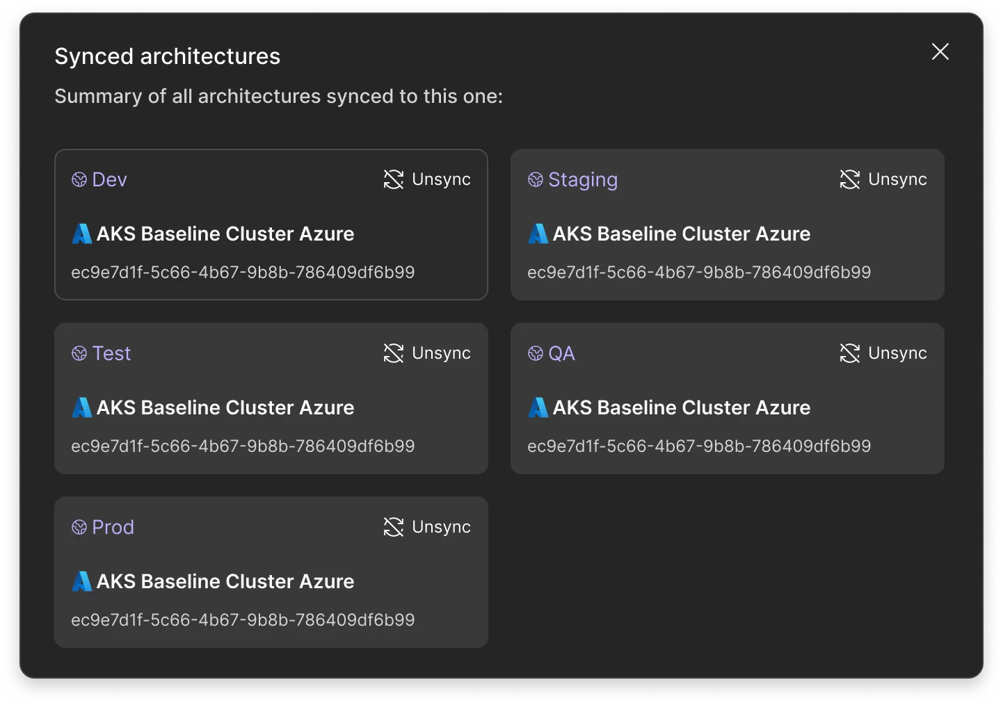 a screenshot of a modal with a list of terraform modules to import