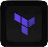 Purple stylized letter T logo on a black square background.