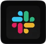 Slack app icon with overlapping colorful shapes forming an octothorpe on black background.