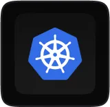 Kubernetes logo featuring a white ship wheel inside a blue hexagon.