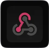 Stylized pink and gray icon resembling a connected network or flow diagram on a black background.