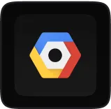Google Cloud platform logo with blue, red, yellow, and white hexagonal design.
